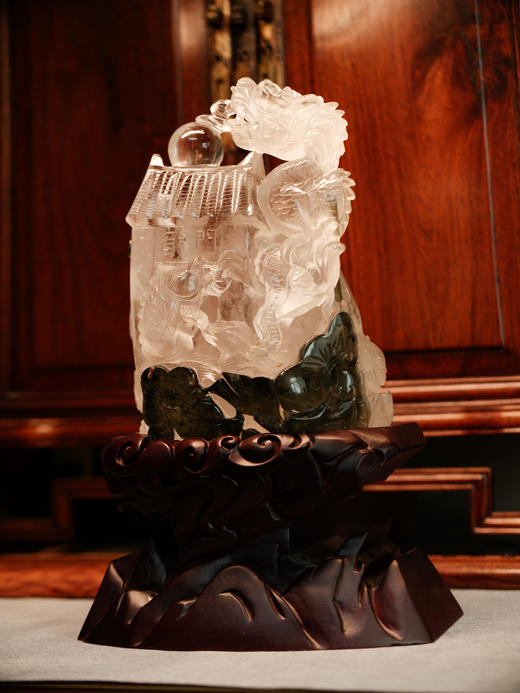 白水晶绿幽灵 龙衔宝珠 鱼跃龙门 晶体通透 大晶体精工雕刻【器悟雅玩】 商品图0