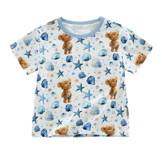 拉比-童衣类（夏）I5拉比熊印花圆领衣灰蓝（PH) 商品图0