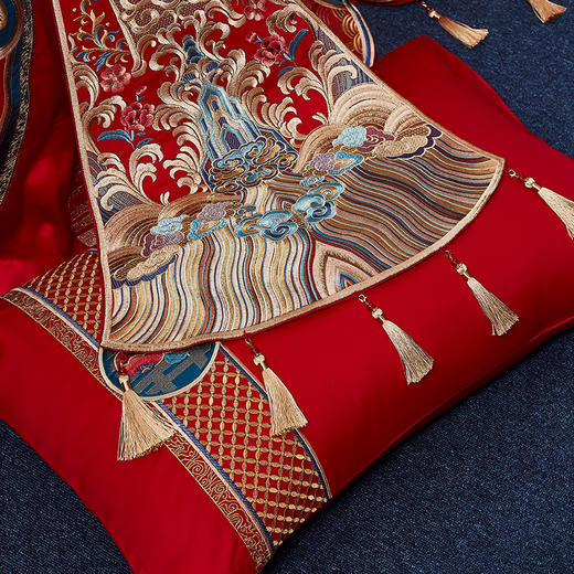 自然醒婚庆系列 100支全棉色织婚庆四件套六件套龙凤至美百年琴瑟床上用品套件KY 商品图12