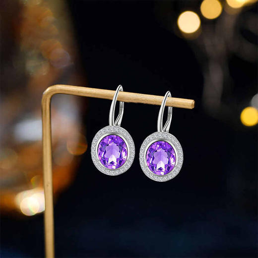 【紫水晶耳环】耳坠女S925银天然紫水晶轻奢时尚耳扣耳环饰品JE25009 商品图0