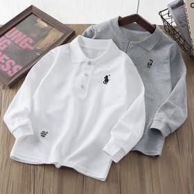 巴鲁熊儿童POLO衫校服内搭秋男女童炸街纯色刺绣打底衫宝宝翻领长袖T90-170cm