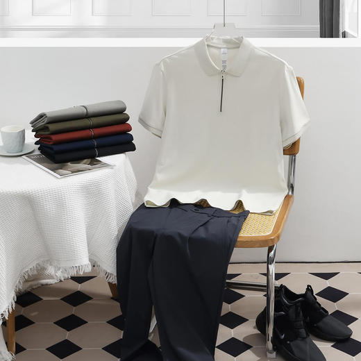 半拉链翻领男士百搭短袖时尚休闲高端潮牌青年上衣  HLS-GS82022 商品图1