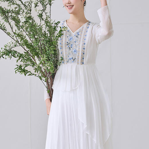 【林栖设计小店】桑蚕丝绣花连衣裙新中式不规则下摆2025夏季新品长裙女1952074 商品图2