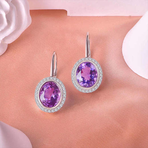 【紫水晶耳环】耳坠女S925银天然紫水晶轻奢时尚耳扣耳环饰品JE25009 商品图1