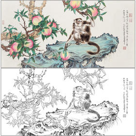 任重花鸟工笔画白描底稿《九桃图》临摹勾线高清打印稿RD61
