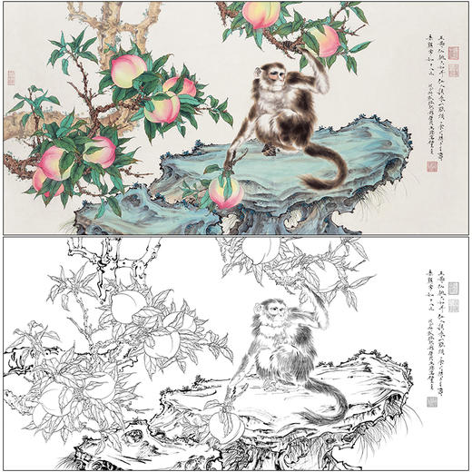 任重花鸟工笔画白描底稿《九桃图》临摹勾线高清打印稿RD61 商品图0