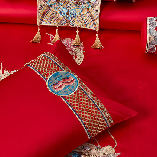 自然醒婚庆系列 100支全棉色织婚庆四件套六件套龙凤至美百年琴瑟床上用品套件KY 商品图11