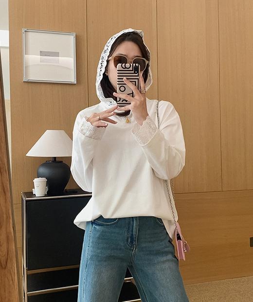 春新品蕾丝连帽勾花棉T 商品图0