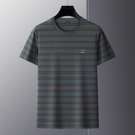 春夏中年男士短袖T恤衫圆领条纹刺绣男士POLO衫上衣   PSL-6201 商品图2