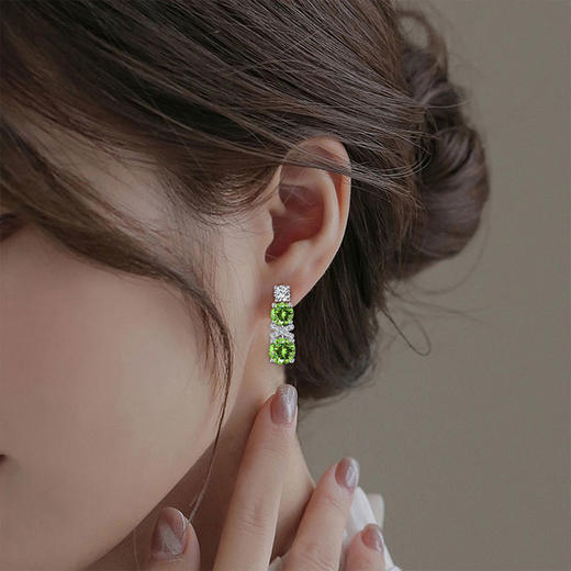 【橄榄石耳环】耳钉女S925银橄榄石轻奢时尚彩色宝石耳饰品JE25011 商品图2