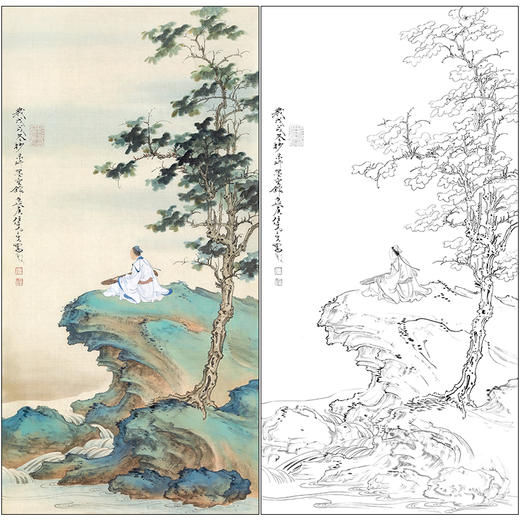 任重山水人物工笔画白描底稿《梧桐高士》临摹勾线高清打印稿RD50 商品图0
