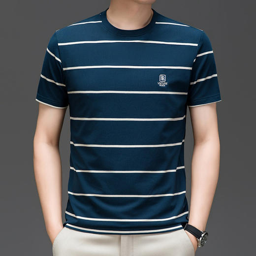 条纹棉T恤男时尚宽松圆领t恤上衣男装夏季新款短袖T恤    PSL-6196* 商品图3