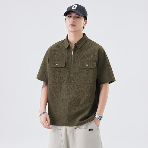 Polo衫套头工装男短袖夏季新款口袋拉链宽松翻领半袖衣服   AY-D3705【AY-3705】 商品图1