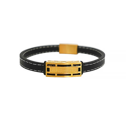 【现货】  足金999 5D工艺 宽面镂空手链男女同款配黑色皮绳【金重约2.75g】  【一物一广州省检标签】 商品图2