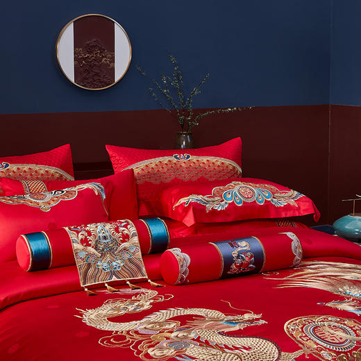 自然醒婚庆系列 100支全棉色织婚庆四件套六件套龙凤至美百年琴瑟床上用品套件KY 商品图10