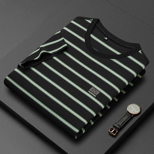 春夏中年男士短袖T恤衫圆领条纹刺绣男士POLO衫上衣   PSL-6201 商品图3