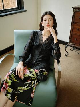 LPIUTY品牌直发！提花蕾丝V领收腰衬衫 C12TJ-99926