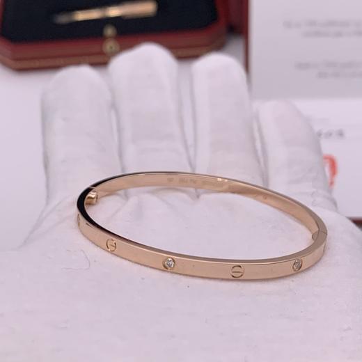 【95新】Cartier卡地亚LOVE系列18K玫瑰金窄版六钻LOVE手镯16号中性款现售价：33300！ 商品图2