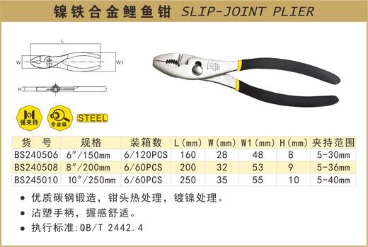 波斯 镍铁合金鲤鱼钳8"/200mm BS240508 商品图0