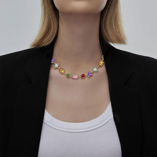 【彩色宝石项链】S925银项链女天然水晶彩色宝石饰品JN29051 商品图3