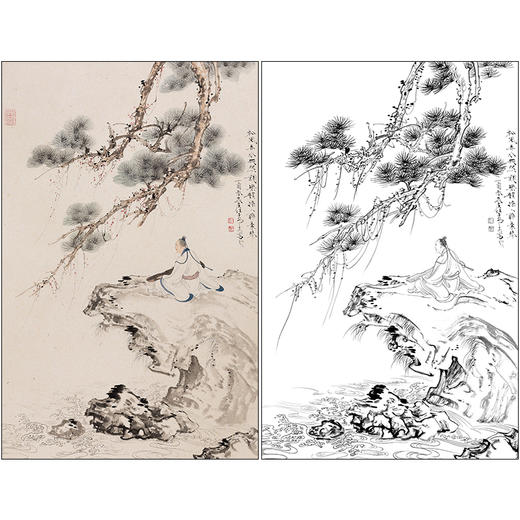 任重山水人物工笔画白描底稿《高仕》松树临摹勾线高清打印稿RD48 商品图0