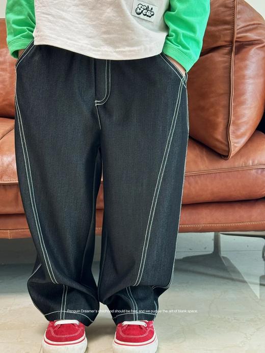 外贸大厂👊110-170码~【儿童明线拼接弯刀牛仔裤25C064】2色可选，定织进口面料+成衣水洗，不缩水、不掉色；轻薄柔软、有弹力、会呼吸💨裸感丝滑自带清爽凉感~ 商品图1