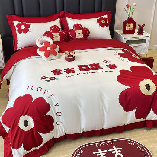 自然醒婚庆系列 100支全棉色织婚庆四件套六件套龙凤至美百年琴瑟床上用品套件KY 商品图2