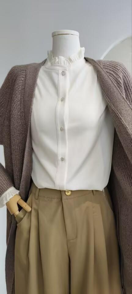 487806春上新 木耳边立领衬衫 商品图0