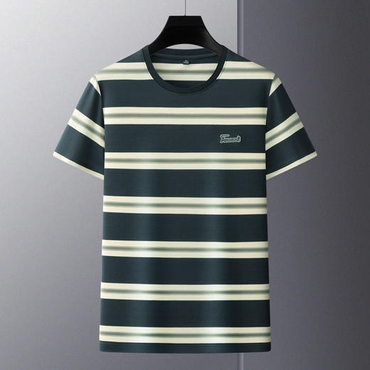 男士T恤衫圆领短袖t恤夏季纯棉条纹休闲商务宽松体恤衫半袖上衣   PSL6111 商品图0