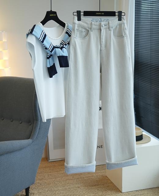 新款经纬双染织条四面弹牛仔直筒裤 商品图4