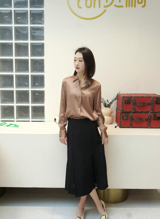 火桐hooton 重磅28姆米重绉 极简开叉真丝半裙GD80522 商品图0