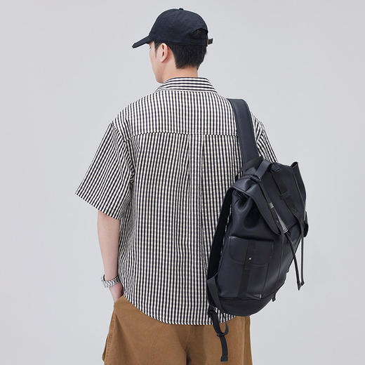 新品港风复古条纹衬衫夏季男款潮牌短袖衬衣宽松休闲上衣   AY-D1318【AY-1318】 商品图2