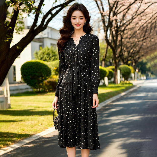 奢姿大码女装2025春季新款胖妹妹v领长袖连衣裙胖妹妹法式碎花裙9951821295 商品图2