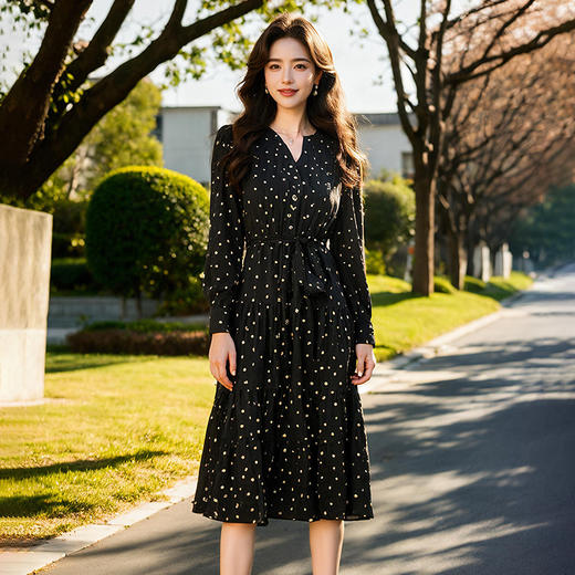 奢姿大码女装2025春季新款胖妹妹v领长袖连衣裙胖妹妹法式碎花裙9951821295 商品图1