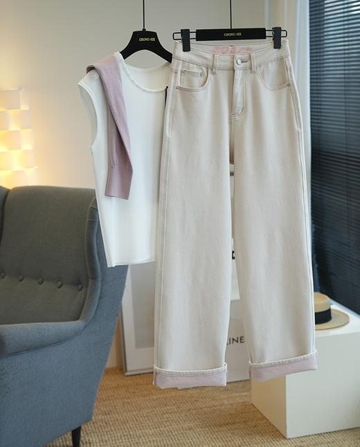 新款经纬双染织条四面弹牛仔直筒裤 商品图3