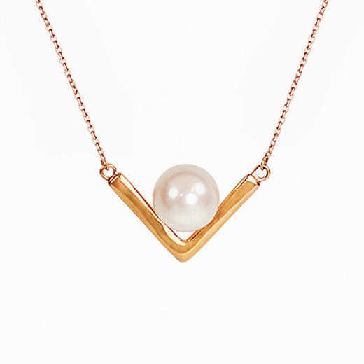 【现货】18K金珍珠项链V形设计款锁骨链【尺寸7.5mm】  【一物一证书】 商品图4