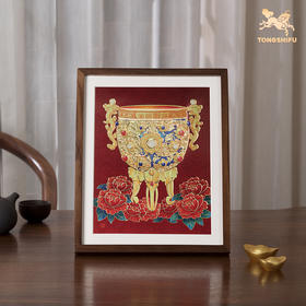 铜师傅 手工錾刻 铜雕画《金瓯永固杯(桌面)》书房办公室装饰画