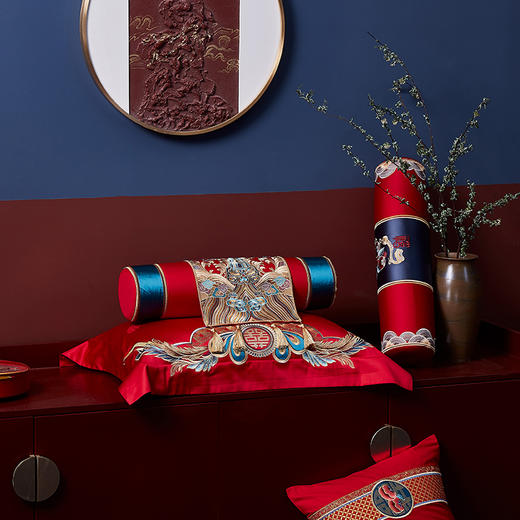 自然醒婚庆系列 100支全棉色织婚庆四件套六件套龙凤至美百年琴瑟床上用品套件KY 商品图14