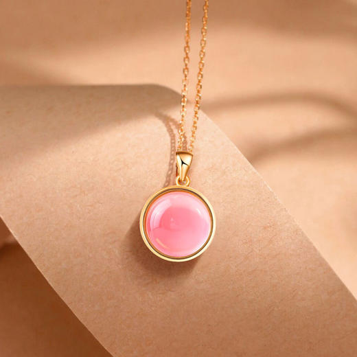 【粉水晶吊坠】项链女S925银天然粉水晶吊坠芙蓉石项坠JP19268-9 商品图0