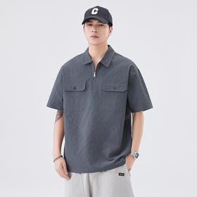 Polo衫套头工装男短袖夏季新款口袋拉链宽松翻领半袖衣服   AY-D3705【AY-3705】