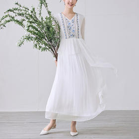 【林栖设计小店】桑蚕丝绣花连衣裙新中式不规则下摆2025夏季新品长裙女1952074