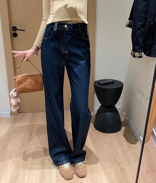 春秋冬三季丹宁原色直筒修身窄版牛仔裤 商品图1