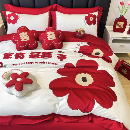 自然醒婚庆系列 100支全棉色织婚庆四件套六件套龙凤至美百年琴瑟床上用品套件KY 商品图4