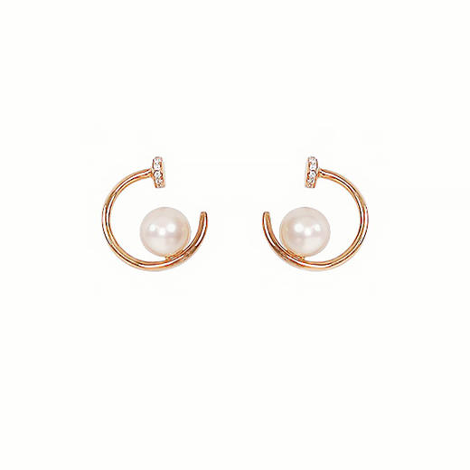 【现货】18K金珍珠耳饰半圆镶钻几何珍珠耳饰【尺寸6.3mm】  【一物一证书】 商品图3