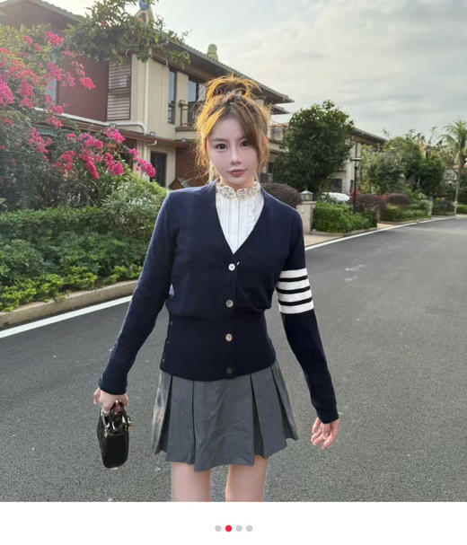 原单thombrown*e女士四道杠修身开衫V领针织开衫031106 商品图6