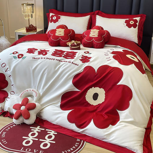 自然醒婚庆系列 100支全棉色织婚庆四件套六件套龙凤至美百年琴瑟床上用品套件KY 商品图3