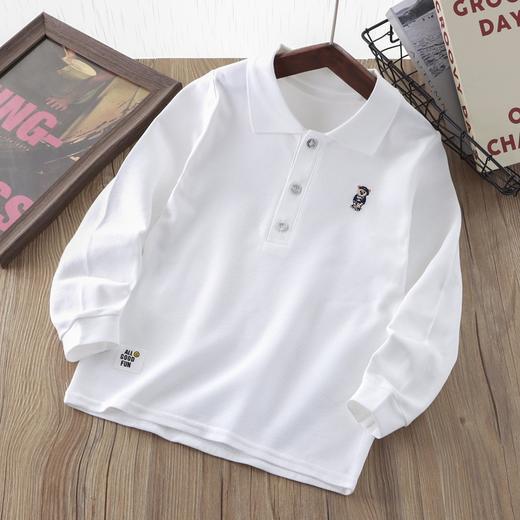 巴鲁熊儿童POLO衫校服内搭秋男女童炸街纯色刺绣打底衫宝宝翻领长袖T90-170cm 商品图4