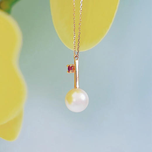 【现货】18K金珍珠项链红宝石轻奢锁骨链【尺寸8.2mm】  【一物一证书】 商品图2