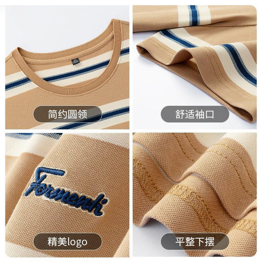 男士T恤衫圆领短袖t恤夏季纯棉条纹休闲商务宽松体恤衫半袖上衣   PSL6111 商品图1