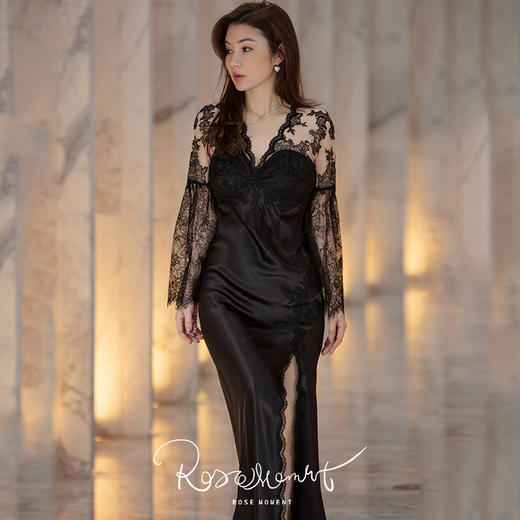 法式优雅侧开叉蕾丝美背长袖裙 S231169 商品图2